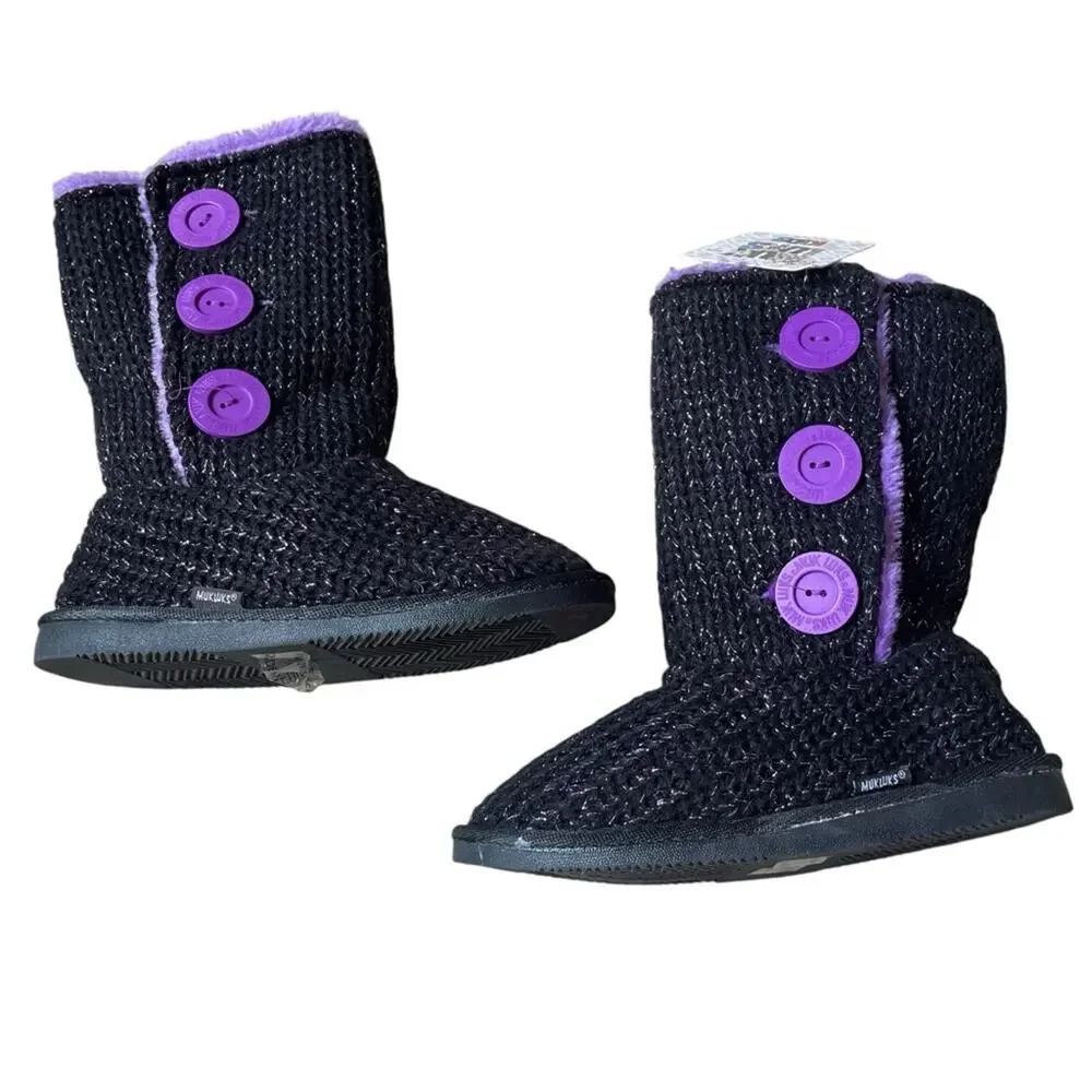 MUK LUKS Girl's Malena Boots Black/Purple Boots NEW Size‎ 2